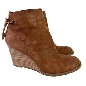 Lucky Brand Yamina Womens Tan Brown Leather Wedge Ankle Boots Booties Shoes 8
